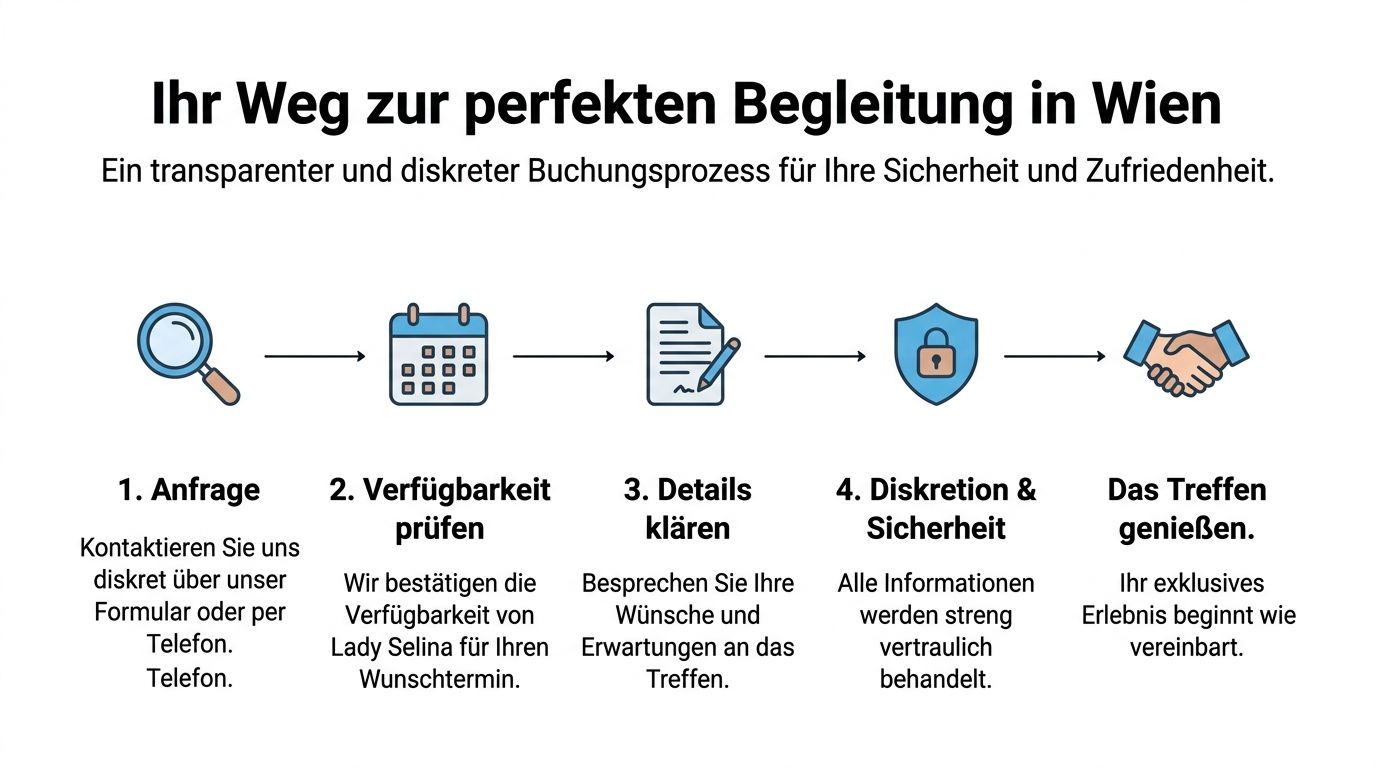 Eine Schritt-für-Schritt-Anleitung für einen diskreten und transparenten Buchungsprozess für eine professionelle Begleitung in Wien.